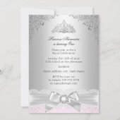 Invitation rose & Argent Princesse Fille Premier anniversaire (Dos)