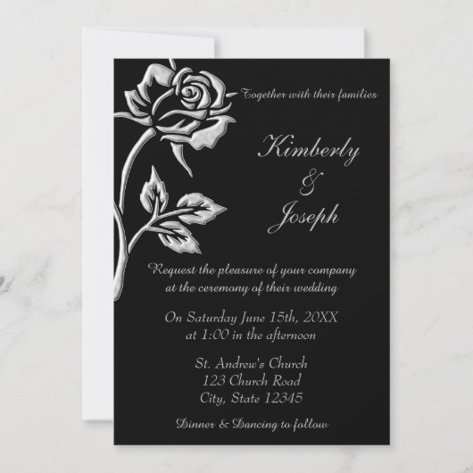 Invitation Rose argent simple (Devant)