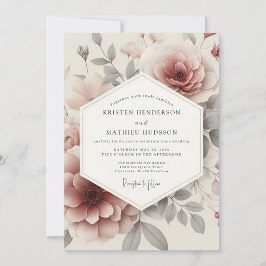 Invitation Rose Ash Ethereal Bloom Mariage (Devant)