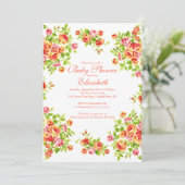 Invitation Rose assez rose BabyShower floral de pêche (Debout devant)