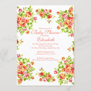 Invitation Rose assez rose BabyShower floral de pêche