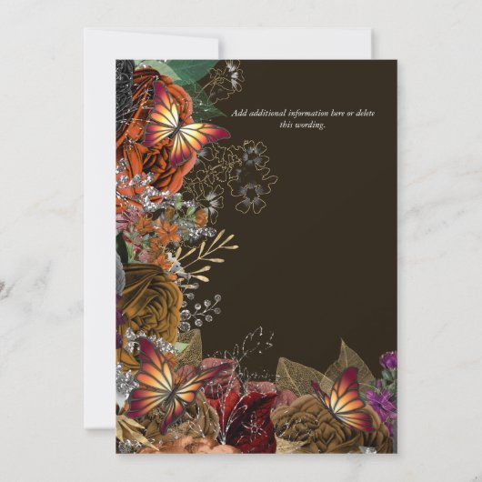 Invitation Rose automne papillon d'automne argent feuille d'o (Dos)