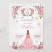 Invitation Rose avec des papillons d'or Rose Bloom Quinceaner (Devant)