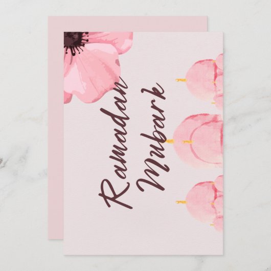 Invitation Rose avec fleur Ramadan mubark (Devant / Derrière)