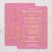 Invitation Rose avec Glam Gold Chic Stripes Fête des mariées (Devant / Derrière)