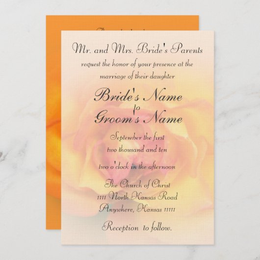 Invitation Rose avec Mariage de verse (Devant / Derrière)