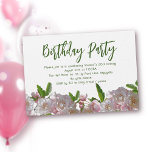 Invitation Rose Azalea Fleurs Son Anniversaire Fête<br><div class="desc">Jolie invitation de fête d'anniversaire avec design de fleurs azalées réalistes. Polices vertes modernes sur cartes horizontales blanches, avec une rangée d'azalées rose clair avec verdure au fond. Un grand script en haut est pour le titre du parti, avec du texte imprimé pour toutes les informations du parti. Reverse est...</div>