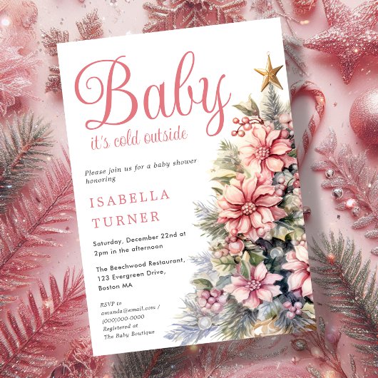 Invitation Rose | Baby shower d'hiver de l'arbre de Noël