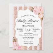 Invitation rose Baby shower d'or (Devant)