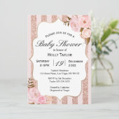 Invitation rose Baby shower d'or (Debout devant)