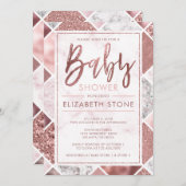 Invitation rose Baby shower d'or (Devant / Derrière)
