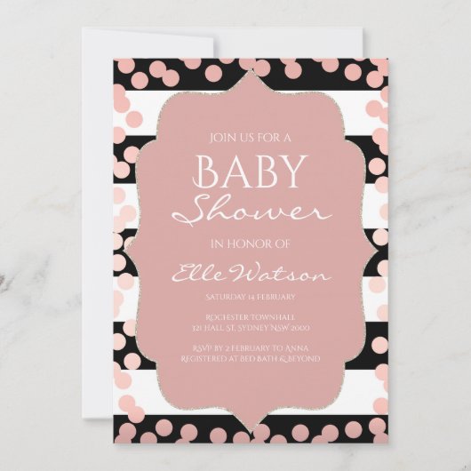 Invitation rose Baby shower d'or (Devant)