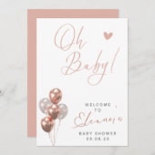 Invitation rose Baby shower d'or Affiche de bienve (Devant / Derrière)