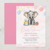 Invitation rose Baby shower éléphant (Devant / Derrière)