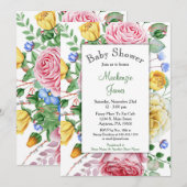 Invitation rose Baby shower Floral Jaune Rose (Devant / Derrière)