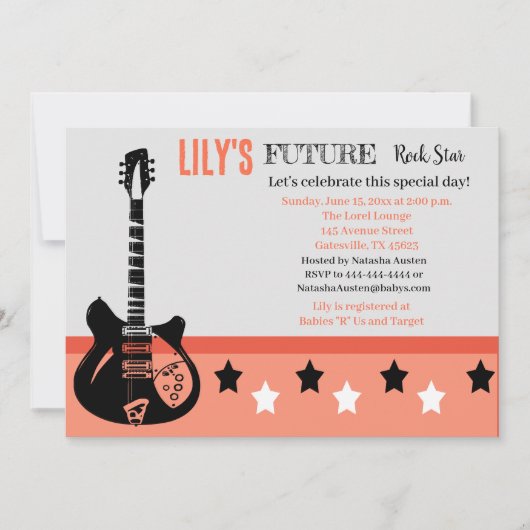 Invitation rose Baby shower Futur Rocker (Devant)