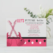 Invitation rose Baby shower Futur Rocker (Debout devant)