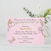 Invitation rose baby shower "Oiseaux d'or" (Debout devant)