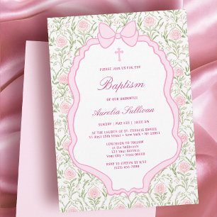 Invitation Rose Baptême du cadre de la croupe rose