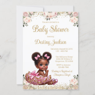 Invitation Rose bébé en tutu rose fuchsia doré Baby Shower
