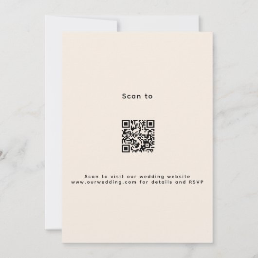 Invitation Rose beige or floral QR code RSVP mariage (Dos)