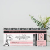 Invitation Rose Black Damask Paris Anniversaire Pass Embarque (Debout devant)