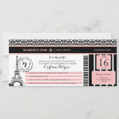 Invitation Rose Black Damask Paris Anniversaire Pass Embarque (Devant)