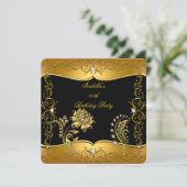 Invitation Rose Black Gold Diamond Floral Anniversaire Party (Debout devant)