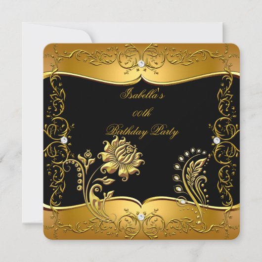 Invitation Rose Black Gold Diamond Floral Anniversaire Party (Devant)
