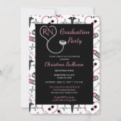 Invitation Rose | Black Médicale Nurse Graduation Party (Devant)