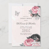 Invitation Rose Black Peony Argent Couples Papillon Couples D (Devant)