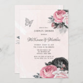 Invitation Rose Black Peony Argent Couples Papillon Couples D (Devant / Derrière)