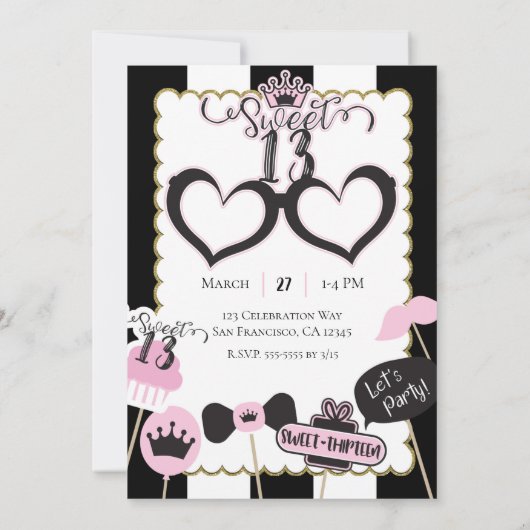 Invitation Rose Black Sweet 13 Photo Booth Anniversaire fête (Dos)