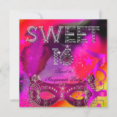 Invitation Rose Black Sweet 16 Masquerade Anniversaire (Devant)