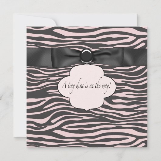 Invitation Rose Black Zebra Baby Girl Douche (Devant)