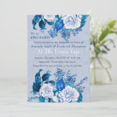 Invitation Rose blanc / bleu Fleurs design (Debout devant)