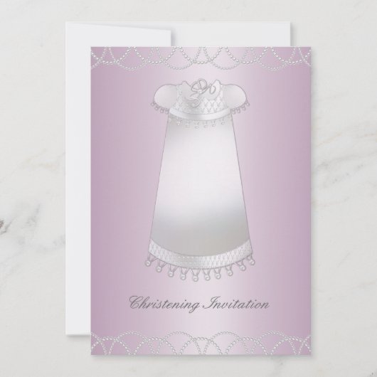 Invitation Rose Blanc Christening Gown Fille Christening (Devant)