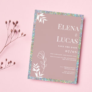 Invitation Rose blanc croquis argenté croquis blanc mariage f