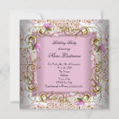 Invitation Rose Blanc Damask Or Fleurs Anniversaire (Dos)
