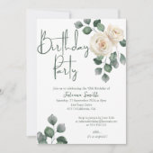 Invitation Rose blanc et vert fête d'anniversaire adulte (Devant)