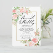 Invitation Rose Blanc Floral Bridal Brunch Bubbly Douche (Debout devant)