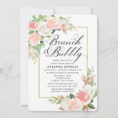Invitation Rose Blanc Floral Bridal Brunch Bubbly Douche (Devant)