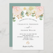 Invitation Rose blanc floral or vert mariage de l'aquarelle (Devant / Derrière)