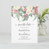 Invitation Rose Blanc Floral Rose verdure Sauvez la date (Debout devant)