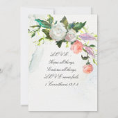 Invitation Rose Blanc Floral vert Mariage chrétien (Dos)