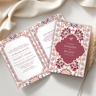 Invitation Rose Blanc Ikat Combinaison Sikh Mariage
