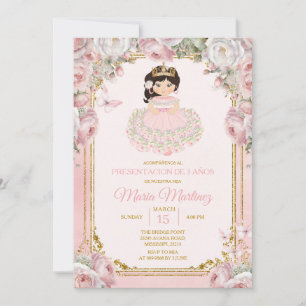 Invitation Rose Blanc Mexicaine Niña Presentación De Tres Año