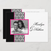 Invitation rose blanc noir de mariage de photo de (Devant / Derrière)