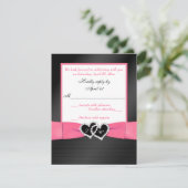 Invitation Rose Blanc Noir FAUX Pleins Coeurs Mariage RSVP 2 (Debout devant)