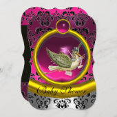 INVITATION ROSE BLANC OR DAMASK STORE BABY SHOWER MONOGRAM (Devant / Derrière)